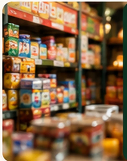 A supermarket aisle with jars and packets on shelves